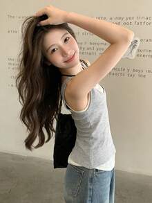 Sleeveless 2 In 1 Tank Top For Women, Summer - Light Grey - View 11