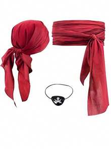 1/3pcs Christmas New Satin Satin Fabric Holiday Funny Cosplay Medieval Renaissance Pirate Headband And Belt Accessories With Pirate Mask, Suitable For Valentine's Day Masquerade Party, Magic Costume Props, New Party Outfit - Multicolor - View 3