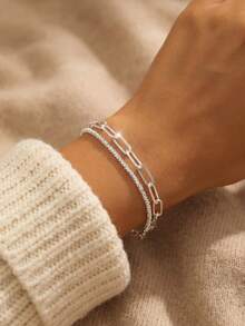 1pc 925 Sterling Silver Elegant Double Layer Chain Bracelet, Suitable For Daily Wear And Gifts