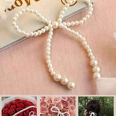 5pcs-Faux Pearl Bowknot Decoration, Beaded Chain Party Supplies Flower Shop Bouquet Rose Arrangement Accessory, Holiday Parties And Floral DIY Packaging Decoration,Pearl Bow Cake Toppers, Bow Decorations, Flower Wrapping Beads, And Floral Supplies For Cake Decoration. Romantic Cake Decoration Set Suitable For Birthdays, Anniversaries, Weddings, Autumn Decoration Mother's Day Graduation