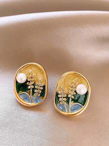 1 Pair Garden Oil Painting Style Earrings, French Retro Luxurious High-End New Design, Elegant Fashion Versatile Earrings - Multicolor - View 7