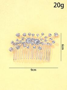 1pc French New Geometric Hair Accessory Comb, Minimalist Rhinestone Side Hair Clip, Bridal Wedding Headwear, Headpiece - Silver - View 3