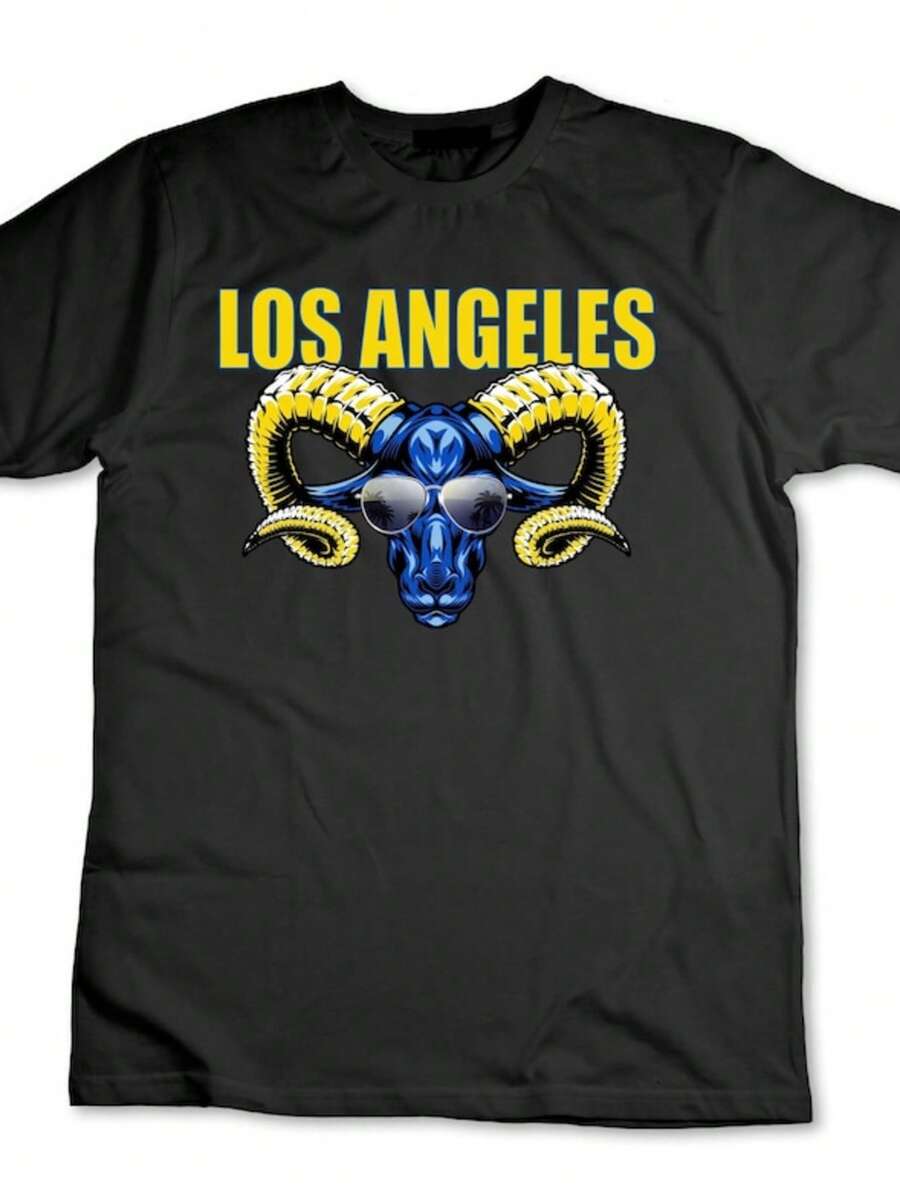 Los Angeles RAMS Shirt, Funny Rams Shirt, Cool Ram From Los Angeles Unisex Short Sleeve T-Shirt, Vintage LA Football Shirt - 黑色 - 查看 1