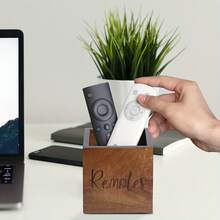 صندوق تخزين خشبي لجهاز التحكم عن بعد، منظم ريموت التلفزيون، صندوق تخزين ريموت على المكتب، صندوق تخزين ريموت بجانب السرير، صندوق تخزين خشبي للريموت في غرفة المعيشة وغرفة النوم - بني - مشاهدة 2