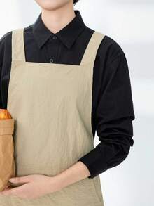 Cross-Back Style Kitchen Cooking Apron, Unisex, With Pockets, Wide Strap, Side Slits For Flexible Movement, Fashionable, Suitable For Baking, Painting, Gardening And Cleaning (Apricot)