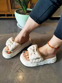Women's Summer Vacation Bohemian Style Platform Slippers - Beige - View 2