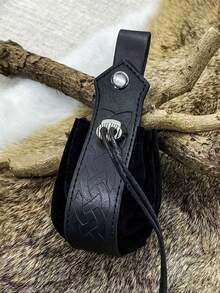 2pcs Medieval Viking Retro PU Leather Printed Pouch Belt, Extra Long Waist Belt, Party Carnival Viking Warrior Knight Costume Prop