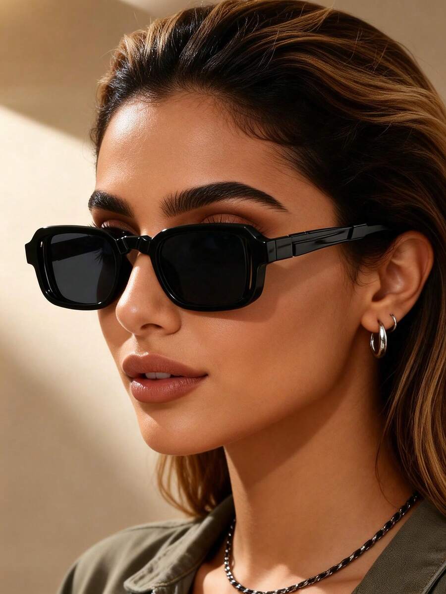 1pc Women's Geometric Hollow Boho Style Fashion Glasses, Suitable For Outdoor, Beach, Party Outfits And Accessories - 1pc Black Gray - View 1