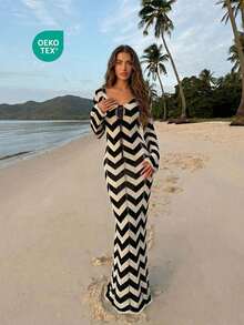 Women's Fashionable, Elegant, Minimalist Woven Coverup Dress, Suitable For Beach Vacation In Summer - Multicolor - View 1