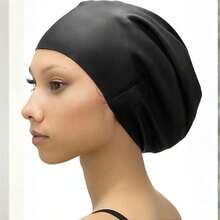 Large Swimming Cap For Long Hair - Designed For Long Hair, Dreadlocks, Weaves, Hair Extensions, Braids, Curls & Afros - Women & Men - Silicone - Black - View 5