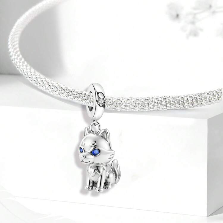 1颗925纯银卧狼吊坠珠，适合女士手链、手镯DIY饰品制作及日常佩戴，适合女孩佩戴。 - 蹲坐灰狼 - 查看 6