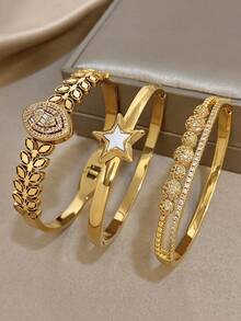 Women's Star-Shaped Water Drop Bracelet, Inlaid With Luxury Zirconia, Elegant Gold Stainless Steel Material, Stackable, Suitable For Daily Wear, Party Outfits, Jewelry, And Christmas Gifts. - Multicolor - View 12