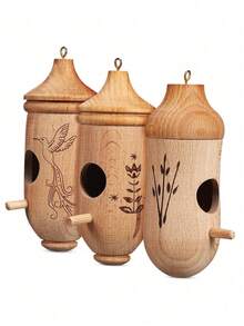 蜂鸟屋木制户外鸟舍悬挂式蜂鸟屋带绳户外园艺礼物-蜂鸟屋