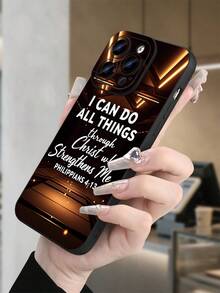 1 elegante funda para teléfono, no incluye cordón ni soporte. Funda para con versículo bíblico cristiano Filipenses 4:13, funda protectora con cita inspiradora para hombres y mujeres. - Negro - Ver 5