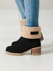 Stylish Women's Snow Boots, Thick-Soled Ankle Boots, Plus Fleece For Warmth, Perfect For Outdoor Work Women's Shoes - 黑色-B - 查看 2