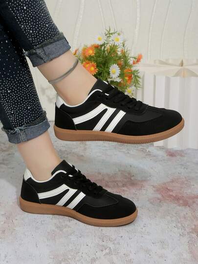 撞色休闲运动鞋 - 系带、轻便、软底 - 适合步行、滑板、日常穿着 - 女款 - 舒适、时尚、百搭 - 轻松拥有时尚与舒适