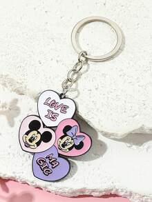 1pc Cartoon Mickey & Minnie Alloy Keychain, Cute & Fashionable Heart-Shaped "Love Is Magic" Bag Charm/Pendant, Suitable For Daily Wear Or As A Gift, Valentine's Day Gift - Multicolor - View 4