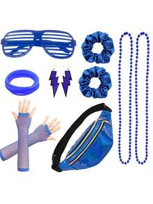 9Pcs D EXCEED 80s Costume Accessories For Women, Scrunchies, Earrings, Necklace, Fishnet Gloves, Fanny Pack - For 80s Retro Party Dance Performances Neon Party Cosplay Proms Birthday Party - Multicolor - View 3