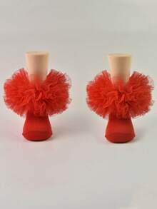 2双女童荷叶边婴儿公主袜，蓬松大荷叶边 - 彩色 - 查看 2