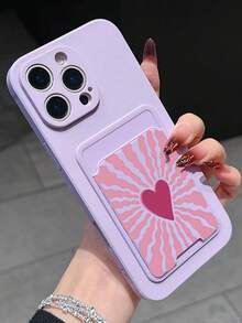 1pc Simple Solid Purple TPU 2-In-1 Card Holder Phone Case With Heart Shape Element, Anti-Fall, Anti-Slip, Full Coverage Phone Case Compatible With Apple/Galaxy/Redmi/OPPO/ 17 Pro Max/ 16 Pro Max/ 14 Pro Max/Galaxy A07 - Multicolor - View 2