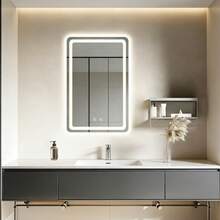 Espejo de baño táctil inteligente cuadrado led, con una tecla táctil de un clic, puede ajustar libremente el brillo, tres tipos de control de temperatura de color y función inteligente de prevención y eliminación de niebla, 70 * 50 cm, montado en la pared, se puede colocar verticalmente o horizontalmente, adecuado para duchas, dormitorios, cosmetos - Blanco - Ver 1