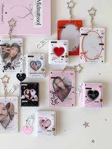 1pc Minimalist 2-Inch Large Head Photo Album Girl Fan Idol Hollow Heart ID Photo Card Holder Keychain Pendant - Multicolor - View 7