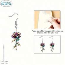 2D Flat, A Pair Of Charming Purple Rose Design Double-Sided Simulation Pattern Acrylic Earrings - A Lightweight And Battery-Free Ladies' Accessory With A Wide Range Of Choices. Perfect Holiday Party Gifts For Christmas, Valentine's Day And Thanksgiving. Fun Accessories. Smooth Surface, Unique 2D Flat Earrings - Multicolor - View 4