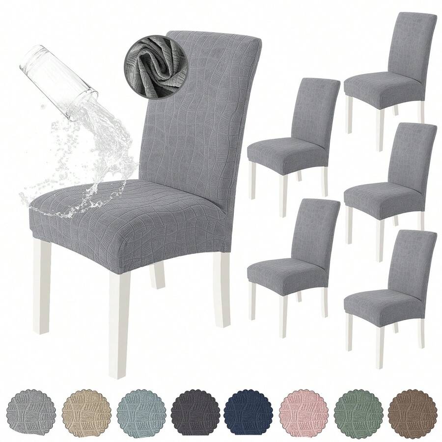 6 Pzas cubiertas de silla resistentes a salpicaduras en unicolor,Elástica Protectora De Silla Comedor Removible.cubierta moderna para silla de comedor de poliéster elástico, La cubierta de la silla es adecuada para la mayoría de las sillas, y la tela de alta elasticidad puede adaptarse a su silla muy bien y hacer que su silla se vea más fresca. La cubierta de la silla de comedor puede transformar su vieja silla en una nueva, actualizar su decoración interior, extender la vida útil de la silla y ahorrar su dinero. Las fundas decorativas para sillas se pueden utilizar en salones, banquetes de boda, hoteles, conferencias, celebraciones, ceremonias, restaurantes, etc.todas las estaciones. - Gris claro gris claro - Ver 1