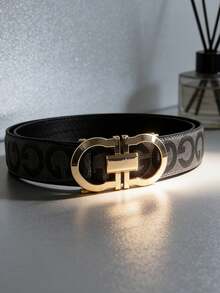 男士奢华商务皮带，几何图案合金自动扣皮带，饰有字母G印花，长度120厘米，可裁剪，适合搭配短裤、长裤、牛仔裤、西装，是送给男友或父亲的绝佳礼物。 - 彩色 - 查看 8