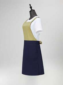 撞色交叉后背烹饪围裙，男女通用，带口袋，宽肩带，侧开衩设计，活动自如，适合烘焙、绘画、制作珍珠奶茶、火锅、餐饮服务（藏青色+浅绿色） - 藏蓝色 - 查看 5