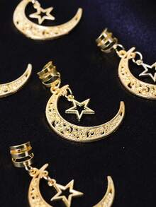 5pcs Women's Braided Star & Moon Hair Accessories Set, Hair Clips, Pendants, Suitable For Festivals, Parties, Daily Wear, Gifts, Claw Clips, Hair Slide, Hair Barrettes, Head Accessories, Hairpin - Gold - View 2
