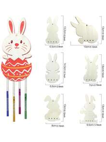 6/12pcs Wooden Easter Bunny Set, Home Decor, Painting Supplies, Easter Bunny Wind Chime Set, Wooden Easter Bunny Wind Chime Decorations, Colorful Wooden Easter Crafts, Wooden Easter Hanging Bunny Wind Chimes, Holiday Gifts, New Year, Easter, Thanksgiving, Valentine's Day, Birthday, Wedding Party Decor, Outdoor Decor, Easter Gifts - Apricot - View 4