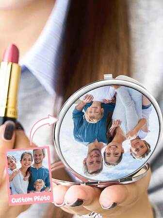 1pc Personalized Photo Makeup Mirror, Customized Gift, Foldable Portable Travel Mirror, Multiple Styles Available, Women's Compact Mini Mirror, Fashionable Gift For Birthday, Valentine's Day, Mother's Day, Decorative Mirror, Elegant Design, Smooth Surface, Perfect Christmas Gift