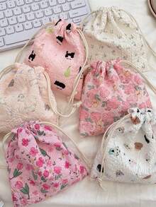 1 套 - 1 个可爱图案抽绳收纳袋 + 1 个柔软布料洗衣/化妆品/首饰/纸巾/卫生巾/零钱包旅行收纳袋 - 彩色 - 查看 5