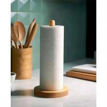 Modern Bamboo Tissue Paper Holder, Hair Tie Organizer - Self-Adhesive Storage Rack With Bamboo Stand, Space-Saving Kitchen And Bathroom Storage, Designed For Kitchen Paper Towels And Regular Tissues, Made Of High-Quality Bamboo, Minimalist Design - Multicolor - View 1