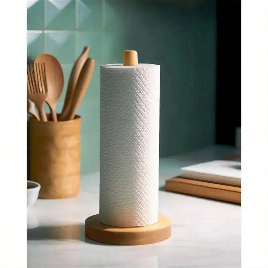 Modern Bamboo Tissue Paper Holder, Hair Tie Organizer - Self-Adhesive Storage Rack With Bamboo Stand, Space-Saving Kitchen And Bathroom Storage, Designed For Kitchen Paper Towels And Regular Tissues, Made Of High-Quality Bamboo, Minimalist Design - Multicolor - View 1