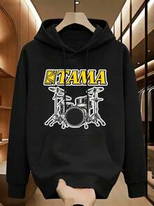 Schwarzes Sweatshirt mit Kapuze und Batterie-Grafikprint. Hochwertiger Stoff, einzigartiger Grafikprint, lässiger Hip-Hop-Stil, atmungsaktiv. - Schwarz - Übersicht 2