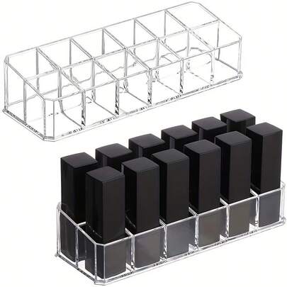4pcs Transparent Lipstick Storage Box, Plastic Desktop Lipstick Organizer, Multi-Grid Cosmetic Storage Box, Makeup Organizer Box, Lipstick & Cotton Swab Storage Box, Desktop Cosmetic Organizer