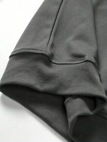 (250g  Men's Round Neck Sweatshirt) The New York City Skyline Never Gives Up Printed Casual Pullover With Street Style, Suitable For Outdoor Wear In Autumn And Winter - 深灰色 - 查看 3