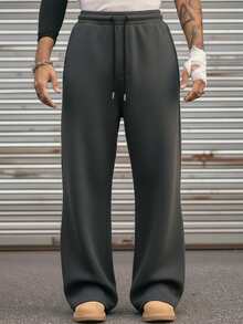 男士宽松休闲直筒裤，黑色宽松运动裤，舒适透气，适合户外运动和健身 - 黑色 - 查看 1