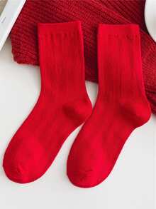 5 Pairs Unisex Women & Men's Wavy Pattern Red Holiday Socks, Couple Socks, Ankle Socks, Mid-Calf Socks, Autumn/Winter