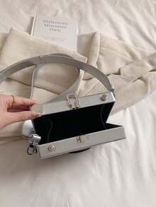 1个新款创意硬壳盒包，时尚独特的相机造型斜挎包，配有可调节宽肩带，女士时尚手机袋，银色钱包，小钱包，趣味礼物，可装硬币、口红、钥匙、手机 - 銀色 - 查看 5