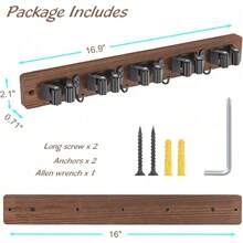 Mop And Broom Holder Wall Mount - Rustic Wood Broom Mop Hanger - Wall Mounted Garden Tool Rack Organizer For Closet Garage Laundry Room Kitchen Decor With 4 Slots & 4 Hooks - Brown-5 Slots - View 6