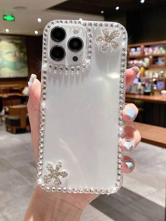 Transparent Luxury Diamond Crystal Flower Star Dual Flower Rhinestone Soft Phone Case, Compatible With IPhone 17 PROMAX, Waterproof, Shockproof, Anti-Fall, Anti-Scratch