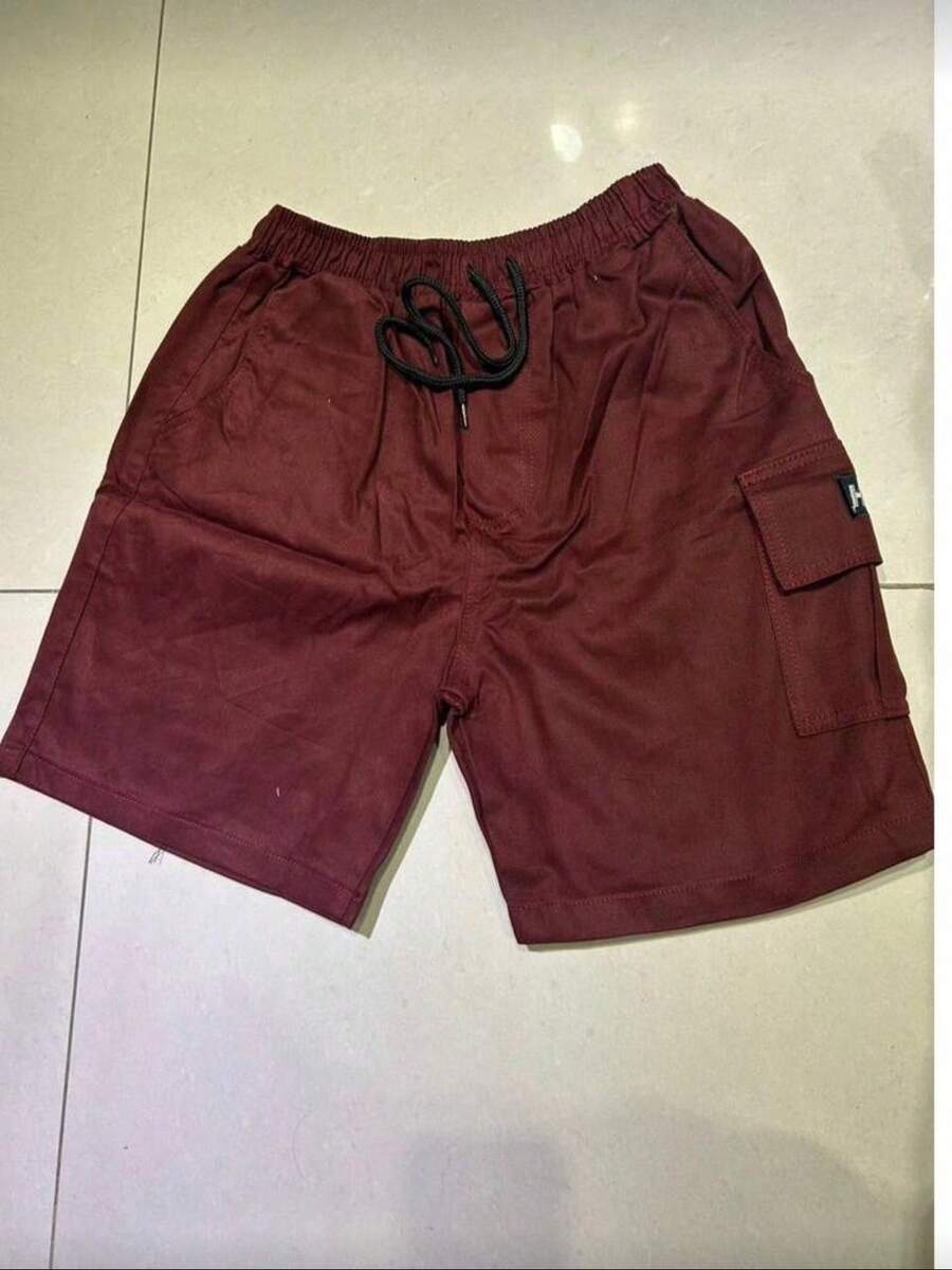 Cargo Shorts With Elastic Waistband, Direct From The Factory. - Burgundy - View 1