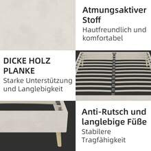 Modern Minimalist Bed Frame, 160 X 200 Cm, Beige, Upholstered In Dutch Velvet, Low Slatted Base, Contemporary Style Bedroom Furniture. Gas Lift Mechanism, Headboard And Mattress Not Included. - Beige + Fabric + Metal + Memory Foam - View 7