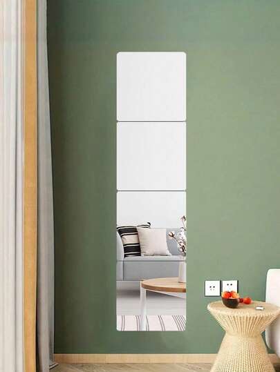 4pcs Flexible Acrylic Mirror Stickers, Self-Adhesive Acrylic Mirror Tiles, Home Decor Mirror Stickers, 20*20cm Frameless Mirror Wall Stickers, Suitable For Bathroom, Living Room, Vanity Mirror/Fitness Mirror/Shatterproof Full-Length Mirror. Shatterproof Frameless Full-Length Mirror, Ideal For Home Gym, Bedroom, Door And Bathroom. Vanity Mirror.