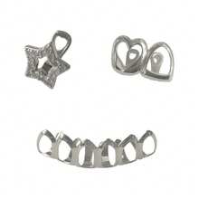 1 Set Top Zirconia Pentagram Bicolor Smooth Heart, Bottom Smooth Hollow 6-Tooth Dental Jewelry Grillz, Unisex Everyday Wear - Multicolor - View 3