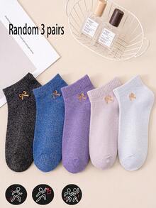 3/5双装新款金属纱线女袜，韩版蝴蝶结刺绣短袜，闪亮亮片袜，简约时尚，舒适柔软，适合日常、休闲、通勤、运动、居家、聚会、上学、送礼等场合，春夏时尚短袜，适合各种场合和季节。 - 彩色 - 查看 9