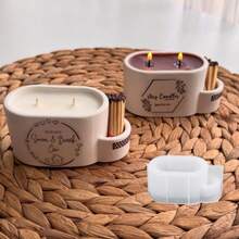 1pc Oval Silicone Mold With Matchstick Hole, DIY Candle Cup, Wax Melt, Jewelry, Resin Crafts Storage Container Mold - White - View 5